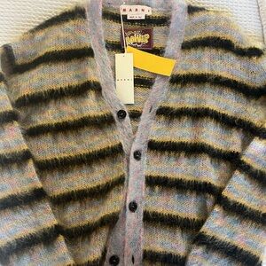 Marni V-Neck Striped Knit Cardigan